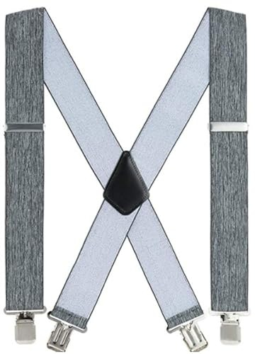 SSDH Bretelle da Uomo Pantaloni con 4 Extra Forte Clip,Elastici Registrabili Bretelle Donna Larghe 50mm di Forma a X,Bretelle Pantaloni per Camicie Abiti Feste Affari (Grigio)