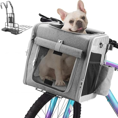 Eiito Hundekorb Fahrrad Vorne mit patentierter Anti-Kipp Halterung | Sicherer Hundefahrradkorb bis 10kg, 2026 Upgrade-Version auch als Rucksack & Autotasche | Fahrradkorb für kleine Hunde
