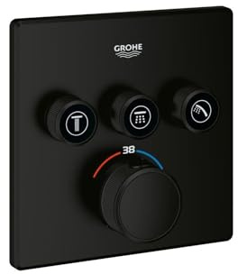 GROHE Grohtherm Smartcontrol, Duscharmatur Thermostat Unterputz (3 Absperrventile, ultraflaches Design, Wandrosette aus Metall, Fertigmontageset, ohne Rohbau-Set SmartBox) mattschwarz, 291262430