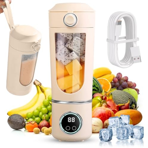 Mixeur portable à smoothie Maker To Go - 700 ml - Mini blender portable avec 12 lames en acier inoxydable - Rechargeable par USB - Machine à slushy & shakes - Étanche - Auto-nettoyant (beige)