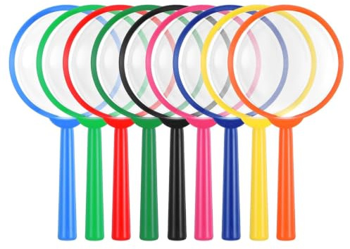 9Pcs Kids Magnifying Glasses, 5X Colorful Portable Handheld Magnifying Glasses Magnifier Plastic Hand Lens for Science Class Reading Outdoor Observation Party Favor
