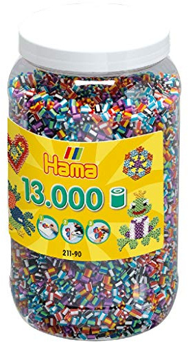 Hama Perlen 211-90 Bügelperlen XXL Dose mit ca. 13.000 bunte Midi Bastelperlen mit Durchmesser 5 mm im gestreiften Mix, kreativer Bastelspaß für Groß und Klein
