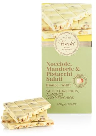 Venchi - Maxi Tafel Weiße Schokolade Gesalzen, 600 g, Glutenfrei, Ohne Farbstoffe und Ohne Konservierungsstoffe