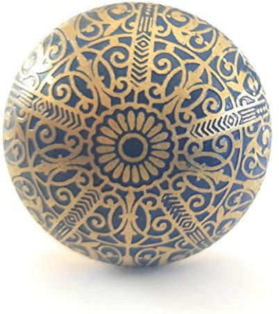 French Furniture Fittings Set of 6 Brass Knobs Kitchen Cabinet pulls for Cupboard Doors, Drawer Handles - Dark Blue Brass Design - Easy Install Vintage Shabby Chic 38mm Diameter - Round