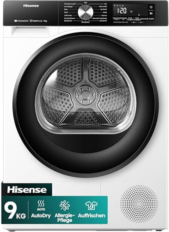 Hisense DH3S902BWCC - Secadora 9Kg, Clase C, Fondo 59cm, Secado Automático, Secado Rápido 30', Smart Pair, Antiarrugas, Bomba de Calor, Allergy Care, Blanco