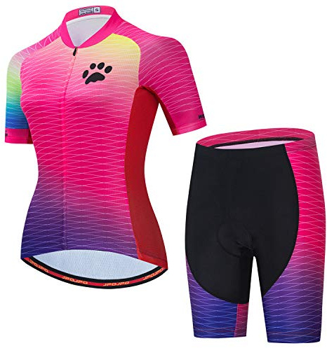 JPOJPO Women's Cycling Jersey Set Short Sleeve with 5D Padded Bike Shorts Breathable Quick-Dry Shirt 3-Pockets