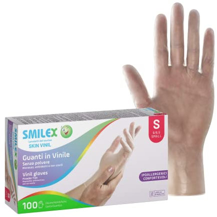 Bericah Smilex,Skin Vinil, Guanti in Vinile, Senza Polvere, Taglia S,100 Pezzi