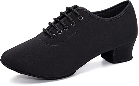 AOQUNFS Scarpe da Ballo Latino Punta Chiusa Lacci Tacco Basso Donna Scarpe da Salsa Tango Moderno Jazz Pratica e Allenamento,3.5cm-LDM-Nero,EU36