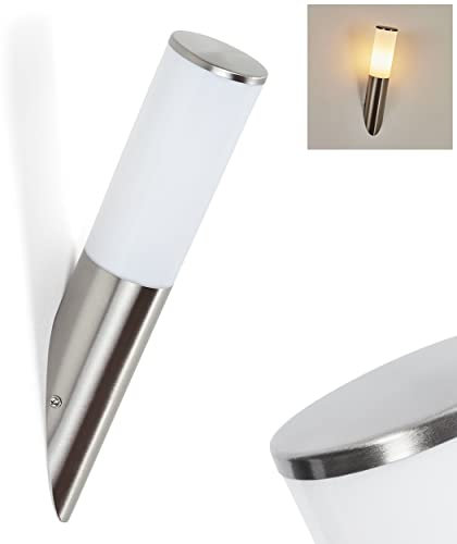 Lampe extérieur Caserta, luminaire d'extérieur moderne en métal/matière plastique en nickel mat/blanc, lampe murale pour terrasse/cour/entrée, 1 x douille E27, éclairage de jardin IP44, sans ampoules