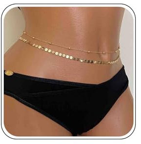 Atentuyi Gold Pailletten Geschichteten Bauch Taille Kette Set Sexy Bikini Strand Geschirr Perlen Körper Kette Böhmischen Schmuck Für Frauen Und Mädchen 2 Stück