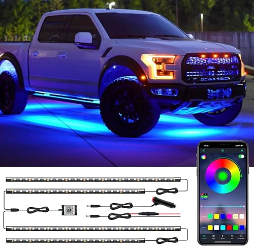 LED Underglow Kit for Car, 16 Million RGB Colors 29 Modes, APP + Remote Control, Music Sync & DIY Mode, Waterproof Under Car Lights Exterior for SUVs Trucks, DC 12V