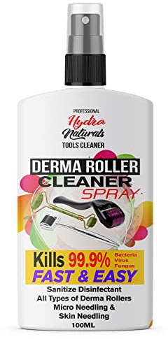 Derma Roller Disinfectant Cleaner & Steriliser Spray Kills 99.99% of Bacteria Make Up, Cosmetic Brush Make Up Remover Skin Needling Rollers & Micro needling Antibacterial, Antifungal, Easy Spray 100ml