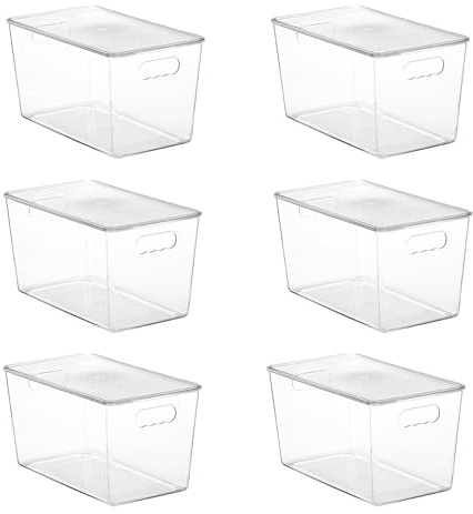 Vtopmart 6 Stück Transparente Stapelbare Aufbewahrungsbehälter mit Deckeln, Plastikbehälter mit Griff zum Organisieren und Aufbewahren in Vorratsraum, Bad, Küche, Kühlschrank und Schrank
