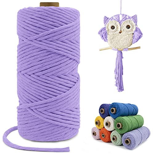 LEREATI Makramee Garn Hellviolett, Makramee Garn 4mm x 100m Einfach Gedrehte Baumwollkordel Baumwollschnur, Makrameegarn für Makramee Wandbehang, Hängepflanze, Vorhang, Hochzeitsbogen Deko