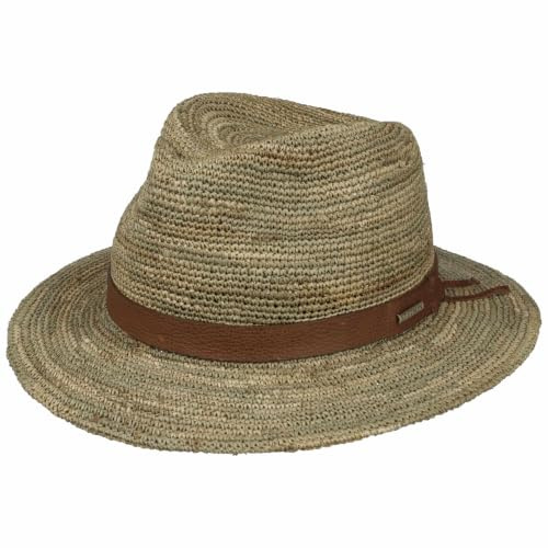 Stetson Crochet Traveller Seegrashut Naturfarbener Hut aus 100% Stroh Vintage Stil Ledergarniturband Unisex Frühjahr Sommer Natur L (58-59 cm)