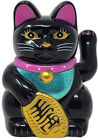 Starlet24 Solarbetriebene 5cm Mini-Glückskatze dekorative Figur Winkekatze mit Glücks- und Wohlstandssymbol für Büros und Zuhause (Schwarz)