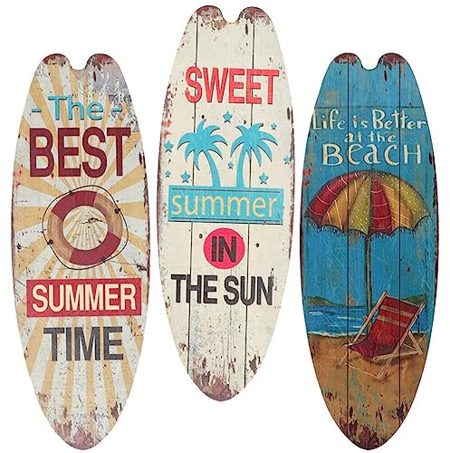 HOMSFOU 3stücke Hölzerne Surfbrett-wanddekoration Hängende Surfbrett-dekoration Für Zuhause Kreative Holzdekoration Für Wohnzimmer Oder Küche