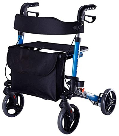 Bâton de marche, cadre de marche déambulateur pliable avec coussin de siège en tissu Oxford pour personnes âgées adultes, freins verrouillables Hauteur réglable 80-92 cm |Charge maximale 140 kg