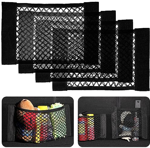 4 Stück Kofferraum Netztasche Auto, 40x25cm Universal Netztasche Organizer Netz mit Klettverschluss Autositz Gepäcknetz, Klettverschluss für Auto Kofferraum Gepäcknetz aus Nylon