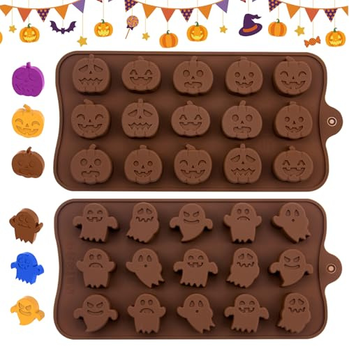 2 Stück Halloween Bakcform Pralinenform, Silikon Schokoladenform, Mini Kürbis Geist Backform, Süßigkeiten Formen für DIY Halloween Schokolade, Süßigkeiten, Gelee, Dessert, Backen, DIY