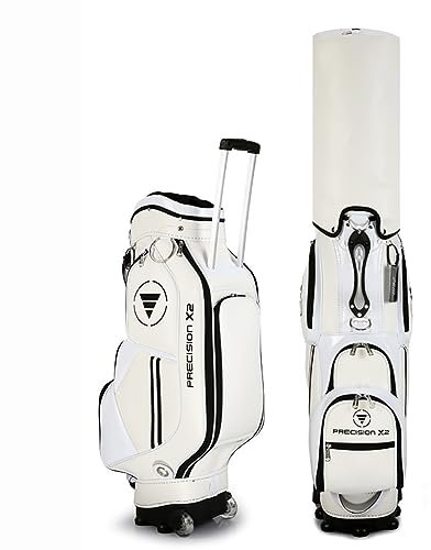 LuusMm Golfstandard Golftasche, Professionelle Vertikale Tasche Mit Trolley, Pu Golf Cart -Tasche Für Golfschläger Und Putter, Männer Und Frauen,Weiß