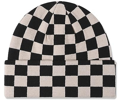 LumiSyne Strickmütze Für Damen Herren Schachbrett Kariert Muster Doppelter Zweck Mütze Mit Bündchen Und Slouchy Beanie Doppellagiger Stoff Stretchy Warme Baggy Skull Cap Winter Mütze Für Outdoor