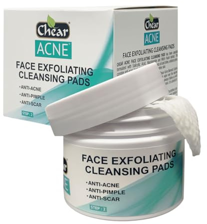 Chear Acne Exfoliating Cleansing Pads 55 Pads – Salicylic Acid, Niacinamide & Hyaluronic Acid Face Pads with Witch Hazel, Pore Clearing Wipes for Acne, Oily Skin & Blackheads
