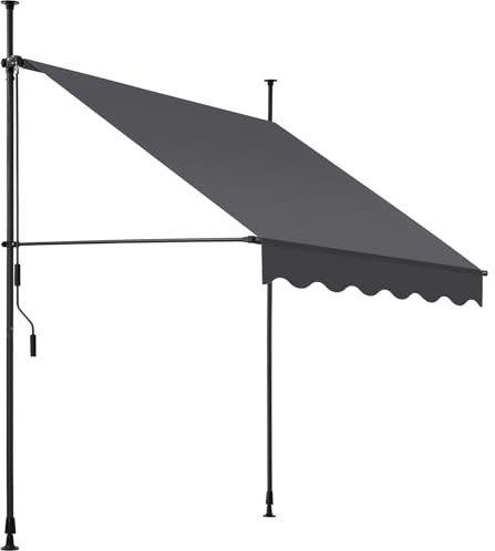 tectake Store banne sans Perçage Auvent Marquise Retractable avec Manivelle Multi-Fonction Store latéral Enroulable Brise Vue Brise Soleil Opaque en Aluminium - Noir/Gris, 150 x 180 cm