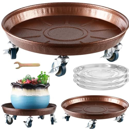 Planterhoma 3 Packs 18 Metal Plant Caddy with Wheels Extra-large Rolling Plant Stand Heavy-duty Plant Dolly with Casters Indoor Outdoor Wheeled Flower Pot Mover Rollers Garden Cart Trolley, Copper