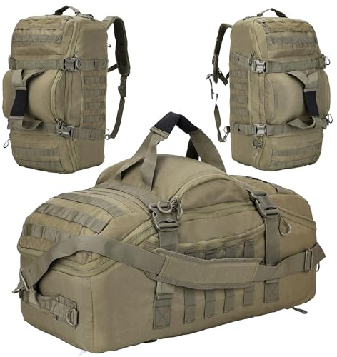 Sac de sport, sac à dos 3 en 1, sac de voyage et de sport pour l'extérieur, tactique, camping et chasse, équipement de week-end et de nuit, vert, 60L, Sac de sport