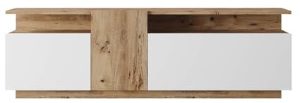 Rebecca Mobili Meuble TV de sol, meuble TV moderne, couleur chêne blanc, aggloméré, avec 3 portes, pour salon moderne, dimensions HxLxP : 46,5 x 150 x 29,5 cm - Art. RE7079