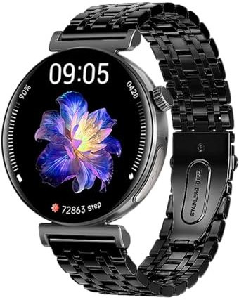 Knauermann PRO 3 Mini (2024) svart – hälsoklocka smartklocka med telefonifunktion – EKG HRV och SOS-funktion – AMOLED-display – BT Bluetooth – sömnapné – länkarmband svart, 14–24, runt, svart, Normal,