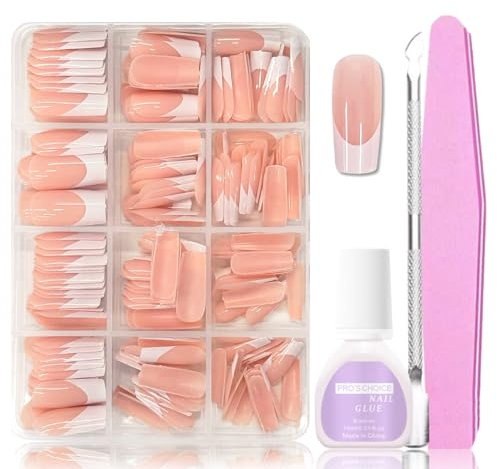 240Pcs Press On Nails Set - Nude French Nägel zum Aufkleben Medium Coffin - Fake nails soft gel Nageltips - Full Cover Stick on Nails French Nail Art Manicure Decorations (Nude Medium French)