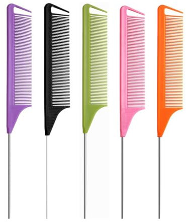 LAWALEISHE Steel Hair Tail Comb Set - 5pcs Salon Parting and Styling Tools - ABS Anti-Static for Hairdressing
