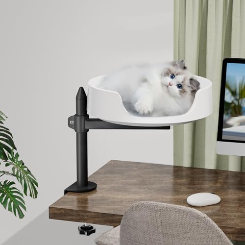 NestChroix Katzenbett für Schreibtisch Erhöhtes Katzenhaus über Schreibtisch Hält Kätzchen Katze nah und Arbeitsbereich Klarer Katzenkasten mit Haustier-Kissen (Gerade Stange)
