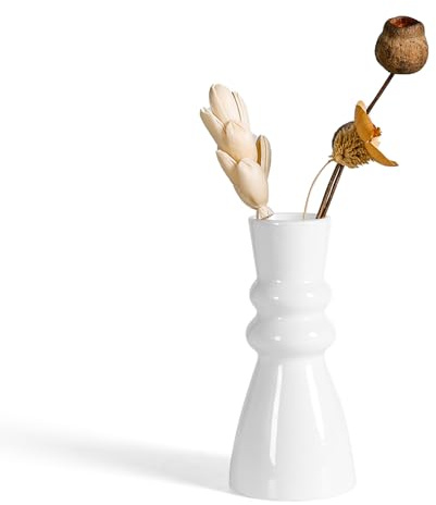 Weiße kleine Keramik-Knospenvase für moderne Wohnkultur, Blumenvase für Tafelaufsätze, gedrehter minimalistischer Stil, passend für Tisch, Regal, Kamin, Schlafzimmer, Küche, Wohnzimmer, Büro (weiß