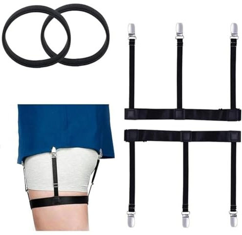 MJFENDAI Shirt Stays 1 Pair, Elastic Adjustable Shirt Holders Keep Shirt Tucked In Trousers, Shirt Collar Stiffeners for Man, Woman Shirt Suspenders Tuckers with Non-Slip Heavy Duty Clips