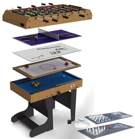 Riley Spelbord för flera spel, 12 i 1 med bordsfotboll, pool, whiteboard och äkta elektrisk lufthockey, komplett med tillbehör för alla spel