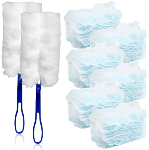60 Stück Staubmagnet für Swiffer mit 2 Griff, Staubmagnet Staubwedel Nachfüllpack für Swiffer, Mikrofaser Staubwischer für swiffer staubwedel nachfüllpack, Staub, Staubwischer für Haushalt, Schule