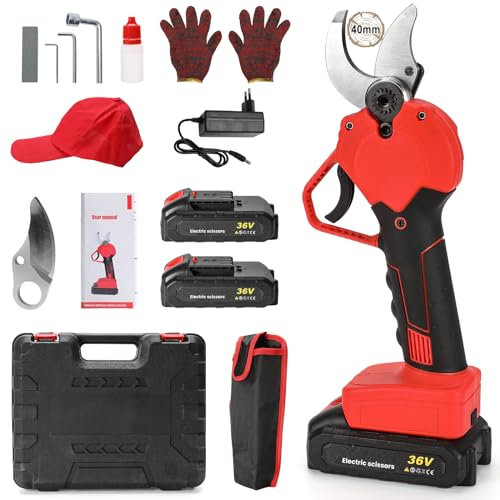 Tijeras de Podar Eléctricas, 1000W Tijeras de Podar con Baterías 2x7500mAh, Tijeras de Podar de 50/40mm con Display, Motor Brushless, Tijeras de Podar para Jardín, Árboles Frutales, podar (40 MM))