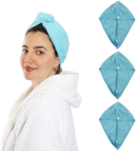 Paquete de 3 toallas de microfibra para el cabello, 65 x 25 cm, suaves, antiencrespamiento, toallas superabsorbentes y de secado rápido para cabello húmedo, largo, grueso o rizado, perfecto para