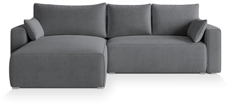 Masseno Ecksofa FORIL P mit Schlaffunktion L-Form, Sofa mit Bettkasten, Wohnzimmersofa, Couch, Soffa, Bettsofa, Couchgarnitur- Grau, POSO 60