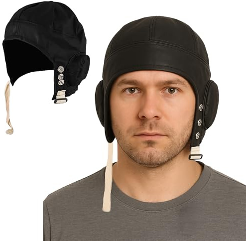 FNA FASHIONS® Black Biggles Hat Pilot Goggles Frame Aviator Grandpa's Great Escape Fancy Dress Kit (Black Biggles Hat)