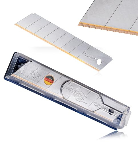 Delphin® Styroporklingen | Wellenschliff | TiN-Beschichtung | Cuttermesser Klingen 18 mm | 0,5 mm stark | 10 Klingen im Spender.