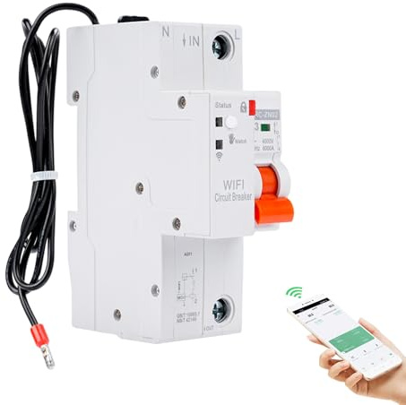 Disyuntor inteligente wifi 63A 220V 1P Magnetotermico Medidor de consumo electrico wifi Temporizador con proteccion de baja tension sobrecarga reconexion TUYA APP mando a distancia.