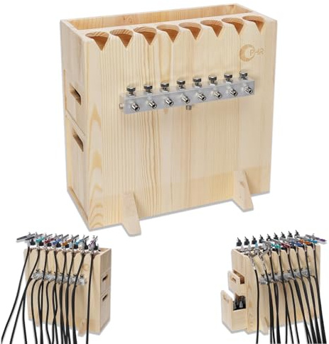 OPHIR Airbrush-Halter, Tisch-Airbrush-Ständer mit Airbrush-8-Wege-Schlauch-Verteiler, Holz-Airbrush-Halter mit 2 Schubladen, kann bis zu 8 Siphonzufuhr-Airbrushpistolen halten, für