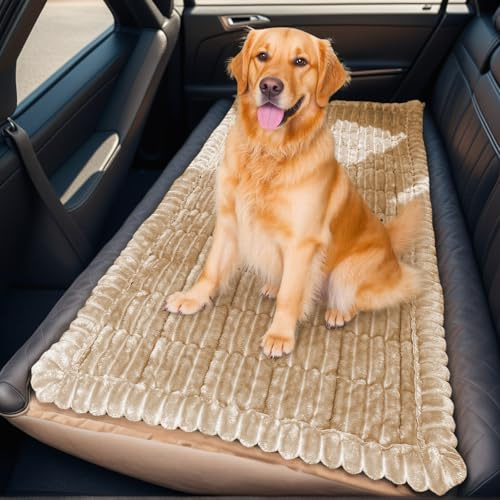 LiveGo Backseat Pet Bed Mat, Truck Plaid Dog Bed for Car Back Seat, Deluxe Dog Seat Covers, Non-Slip Travel Pet Mat, Fit for Backseat Extenders and Trucks SUVs (Light brown A, 63 * 138cm)