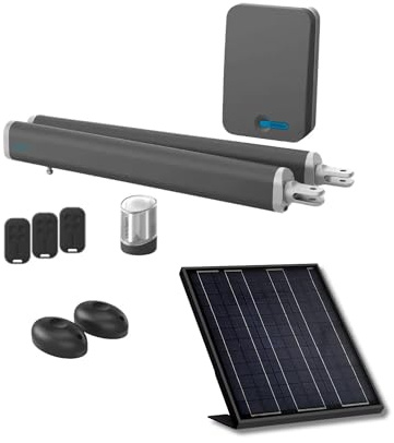 AVIDSEN Teha SE - Pack Motorisation Solaire pour Portail Battant à Vérins - Kit Complet 24V - Inclus : Panneau Solaire, 3 Télécommandes, Photocellules - Installation sans Travaux
