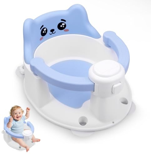 Asiento Bañera Bebé 6+ Meses con 4 Ventosas Antideslizantes, Anillo Protector y Cierre Seguridad Silla Baño Portátil para Bebés y Recién Nacidos