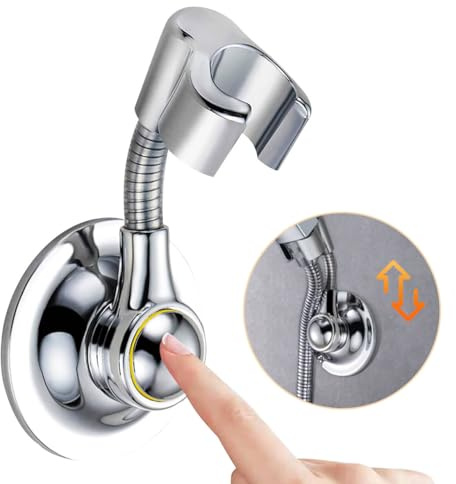 APAKA Vakuumsaugnapf Duschkopfhalterung, Duschhalterung ohne Bohren, Universal Handbrause Halterung, Verstellbare Duschhalterung, 360° drehbar Brausehalter, Duschkopf Für Badezimmer Camping, Verchromt